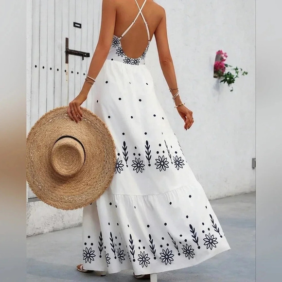 Summer Long Printed Hawaiian Style Strappy Dress - Picture 6 of 6